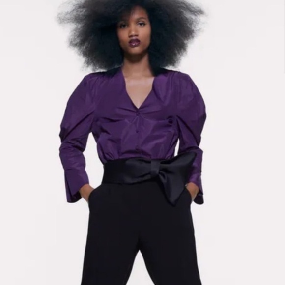 ZARA bodysuit button down long balloon  sleeves Purple Size Small - Picture 16 of 17